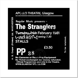 The Stranglers Wednesday 25th of February 1981 Glasgow Apollo UK Tour Ticket Repro White Text Posters and Art